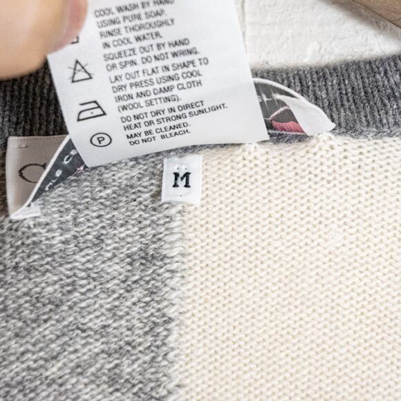 Clan Douglas 100% Cashmere Cardigan Sweater Grey Blue checker size Medium - Picture 7 of 9